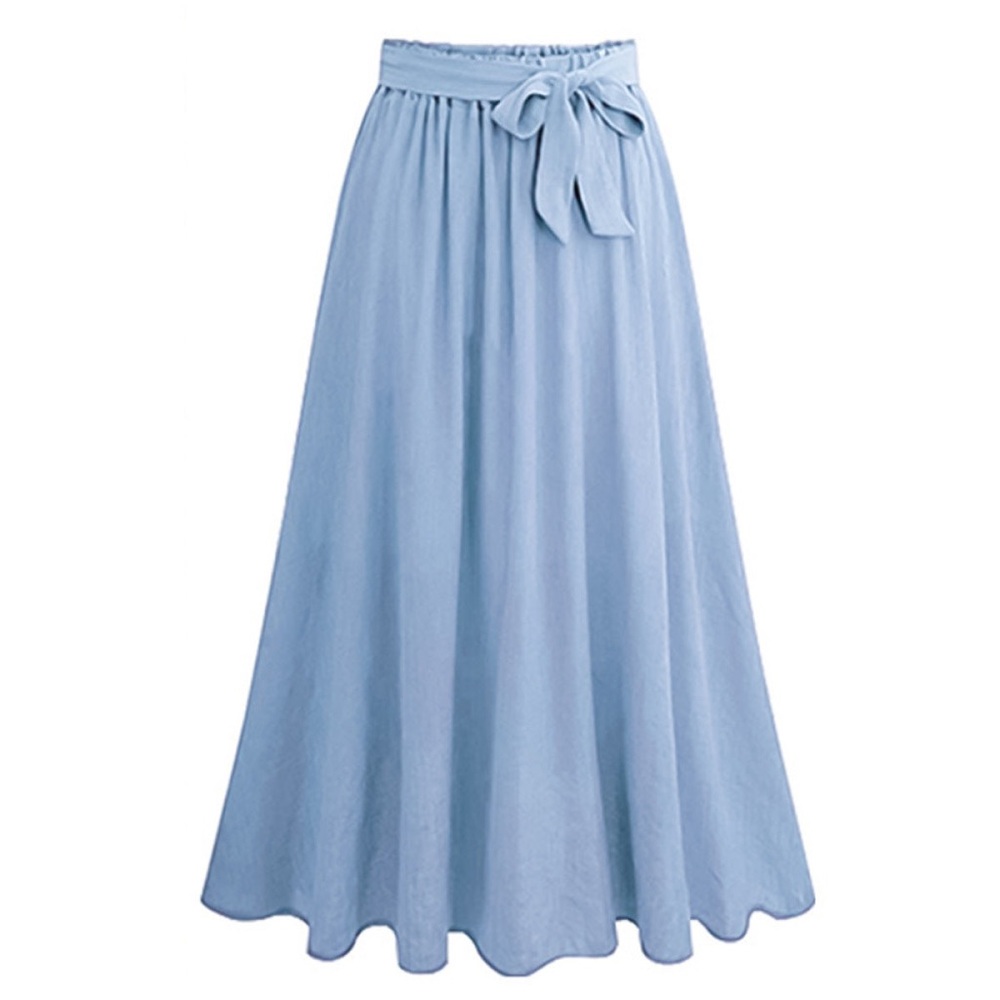 Dusty Blue Tie Waist Midi Skirt XL Flowy Elegant - Picture 4 of 7